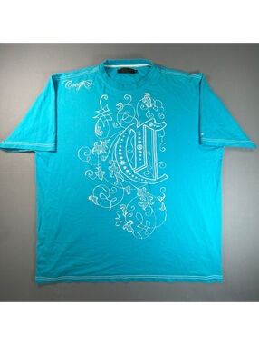 Coogi Shirt Mens 4XL Turquoise Blue White Embroidered Monogram Tee Y2K